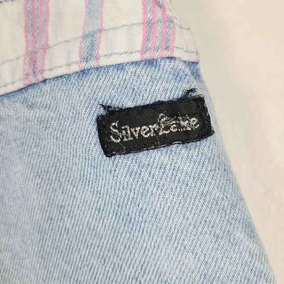 Vintage Wrangler Silver Lake Shorts Womens 23 Lightwash Pink Stripe High-Rise - Picture 3 of 9